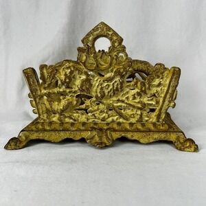 Vintage Cast Iron Napkin or Letter Holder with hunting scene